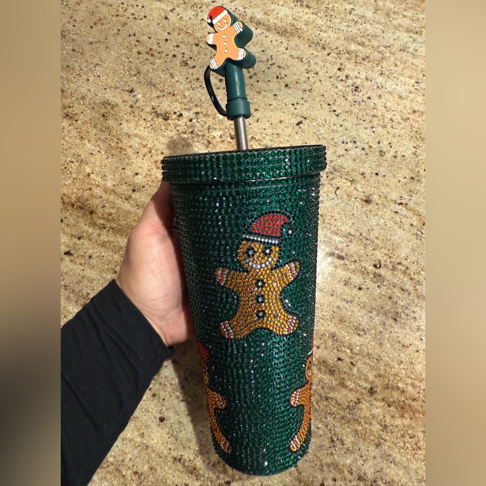Green Rhinestone Gingerbread Tumbler